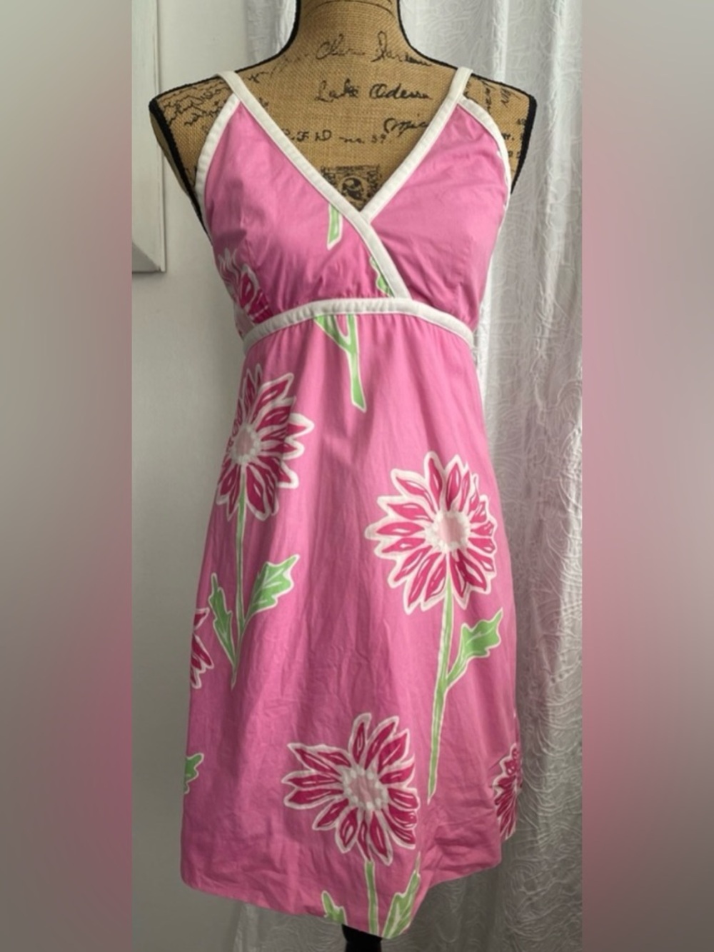 Lilly Pulitzer White Tag Y2K Vintage Sunflower Print Cotton Mini Dress Size 8